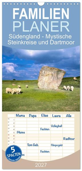 Familienplaner 2027 - Südengland - Mystische Steinkreise und Dartmoor mit 5 Spalten (Wandkalender 21 x 45 cm) CALVENDO