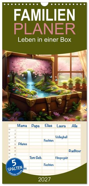 Familienplaner 2027 - Leben in einer Box mit 5 Spalten (Wandkalender 21 x 45 cm) CALVENDO
