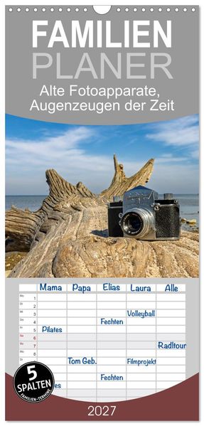 Familienplaner 2027 - Alte Fotoapparate Augenzeugen der Zeit mit 5 Spalten (Wandkalender 21 x 45 cm) CALVENDO