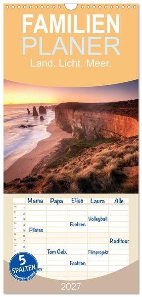 Familienplaner 2027 - Land. Licht. Meer. mit 5 Spalten (Wandkalender 21 x 45 cm) CALVENDO