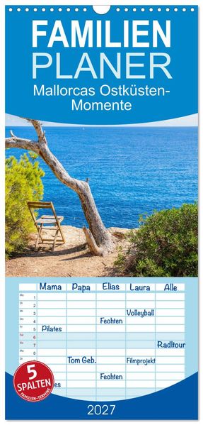 Familienplaner 2027 - Mallorcas Ostküsten-Momente mit 5 Spalten (Wandkalender 21 x 45 cm) CALVENDO