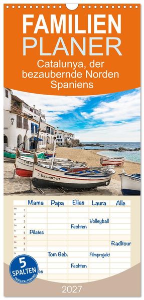 Familienplaner 2027 - Catalunya der bezaubernde Norden Spaniens mit 5 Spalten (Wandkalender 21 x 45 cm) CALVENDO