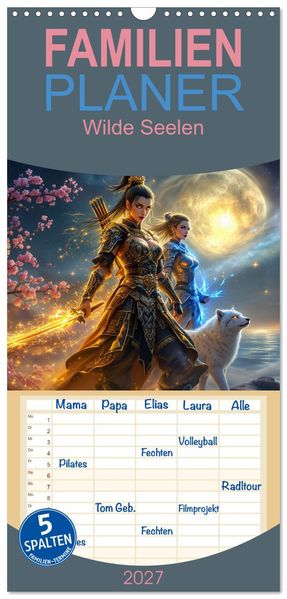 Familienplaner 2027 - Wilde Seelen mit 5 Spalten (Wandkalender 21 x 45 cm) CALVENDO