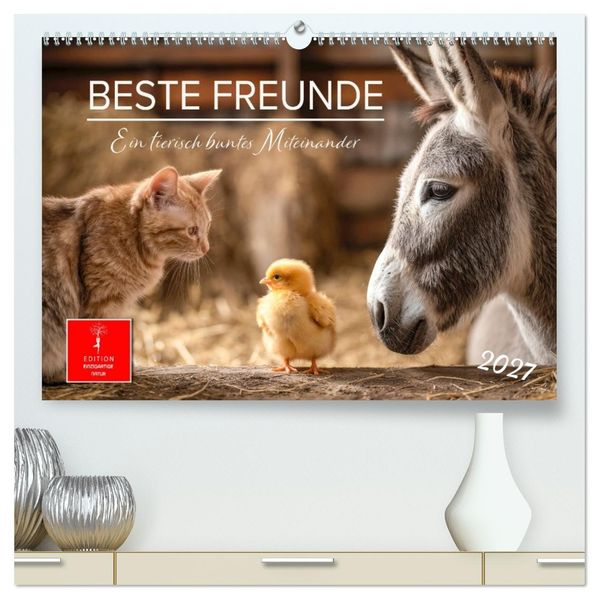 Beste Freunde - ein tierisch buntes Miteinander (hochwertiger Premium Wandkalender 2027 DIN A2 quer) Kunstdruck in Hochglanz