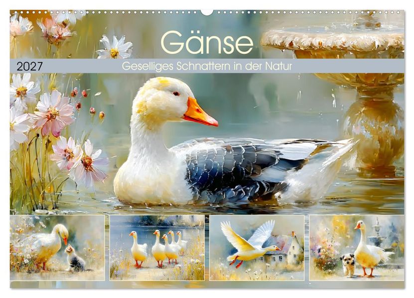 Gänse. Geselliges Schnattern in der Natur (Wandkalender 2027 DIN A2 quer) CALVENDO Monatskalender