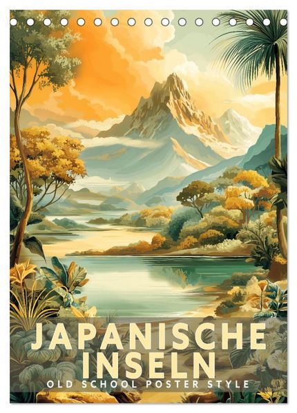 Japanische Inseln - Old School Poster Style (Tischkalender 2027 DIN A5 hoch) CALVENDO Monatskalender