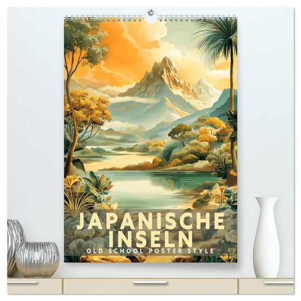 Japanische Inseln - Old School Poster Style (hochwertiger Premium Wandkalender 2027 DIN A2 hoch) Kunstdruck in Hochglanz