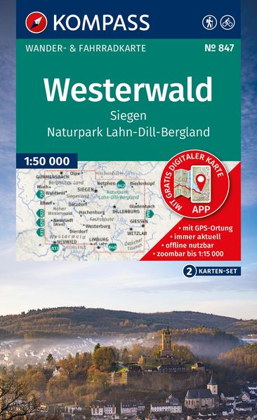 KOMPASS Wanderkarten-Set 847 Westerwald Siegen Naturpark Lahn-Dill-Bergland (2 Karten) 1:50.000