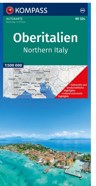 KOMPASS Autokarte Oberitalien Italia settentrionale Northern Italy Italie du Nord 1:500.000