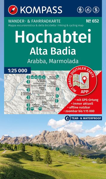 KOMPASS Wanderkarte 652 Hochabtei / Alta Badia Arabba Marmolada 1:25.000