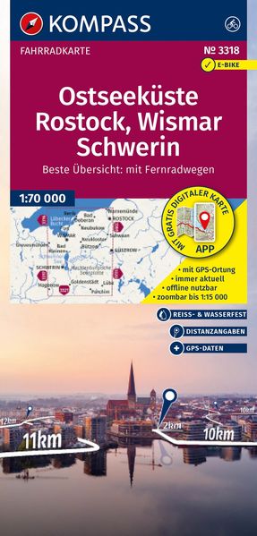 KOMPASS Fahrradkarte 3318 Ostseeküste Rostock Wismar Schwerin 1:70.000