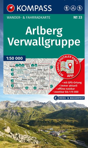 KOMPASS Wanderkarte 33 Arlberg Verwallgruppe 1:50.000