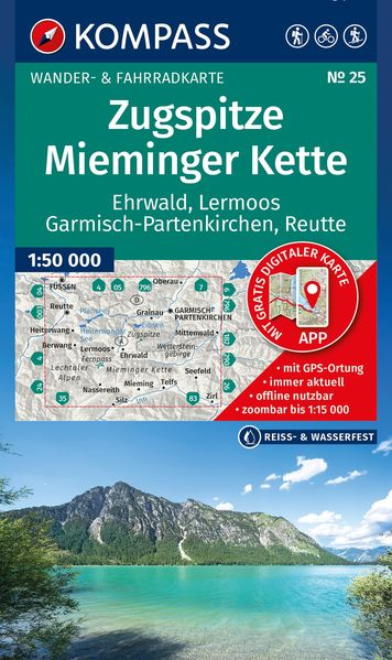 KOMPASS Wanderkarte 25 Zugspitze Mieminger Kette Ehrwald Lermoos Garmisch-Partenkirchen Reutte 1:50.000
