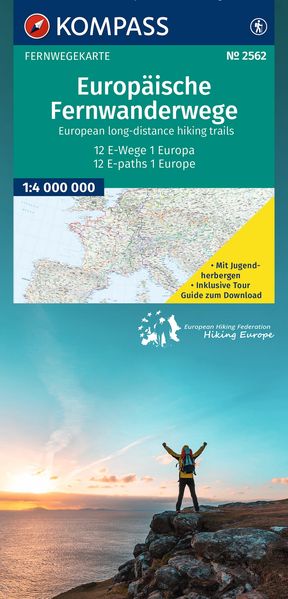 KOMPASS Fernwegekarte Europäische Fernwanderwege 12 E-Wege - 1 Kontinent 1:4 Mio.