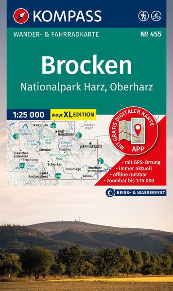 KOMPASS Wanderkarte 455 Brocken Nationalpark Harz Oberharz 1:25.000
