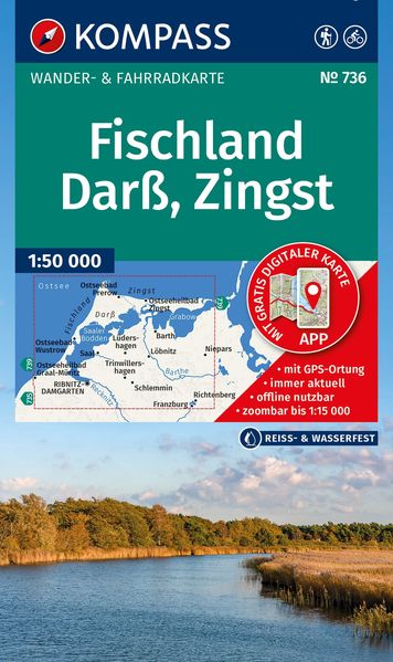KOMPASS Wanderkarte 736 Fischland Darß Zingst 1:50.000