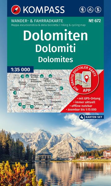 KOMPASS Wanderkarten-Set 672 Dolomiten Dolomiti Dolomites (4 Karten) 1:35.000