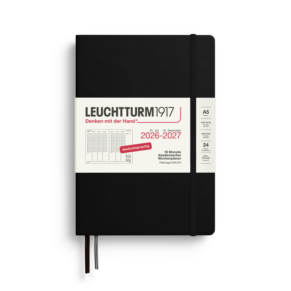 Akademischer Wochenplaner Medium (A5) 2027 18 Monate Schwarz Deutsch