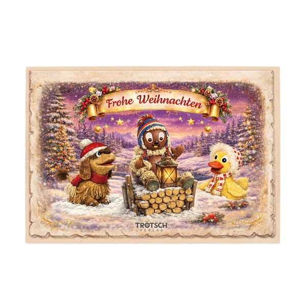 TRÖTSCH - Unser Sandmännchen Weihnachtskarte Nostalgie Pittiplatsch und Freunde
