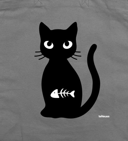 Katze mit Fisch grau