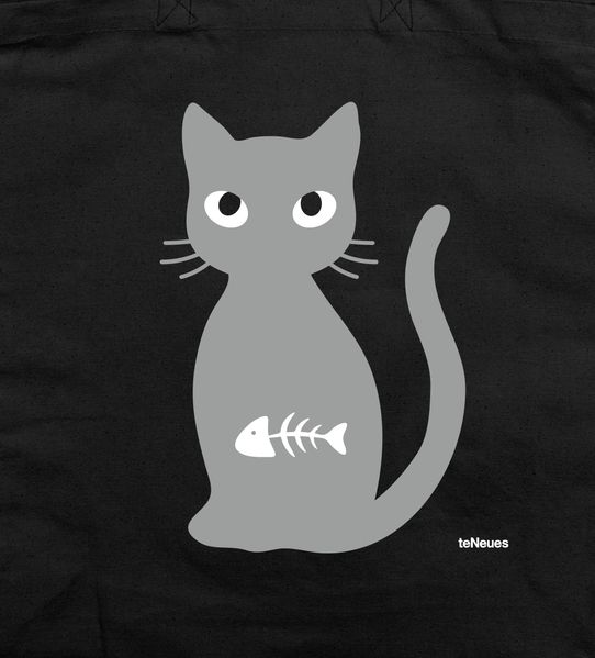Katze mit Fisch schwarz