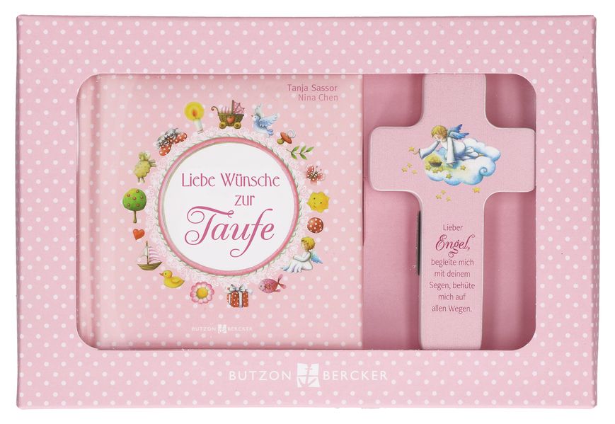 Liebe Wünsche zur Taufe. Geschenkset rosa
