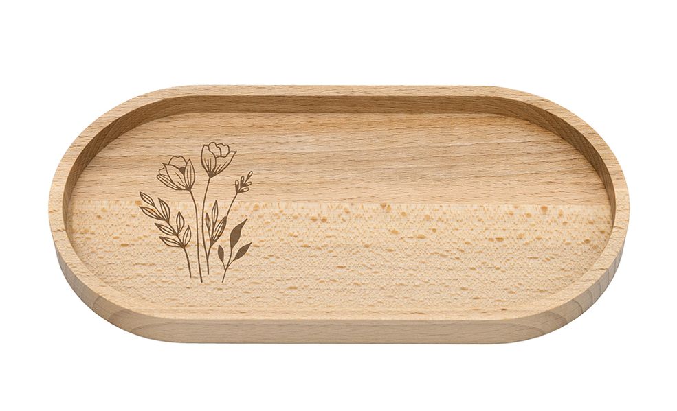 Holztablett Blumen und Gräser