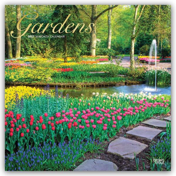 Gardens 2027 12 X 24 Inch (Hanging) Monthly Square Wall Calendar Foil Stamped Cover Plastic-Free