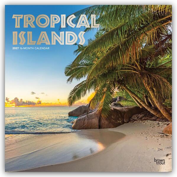 Tropical Islands 2027 12 X 24 Inch (Hanging) Monthly Square Wall Calendar Foil Stamped Cover Plastic-Free