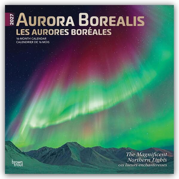 Aurora Borealis 2027 12 X 24 Inch (Hanging) Monthly Square Wall Calendar Foil Stamped Cover English/French Bilingual Plastic-Free