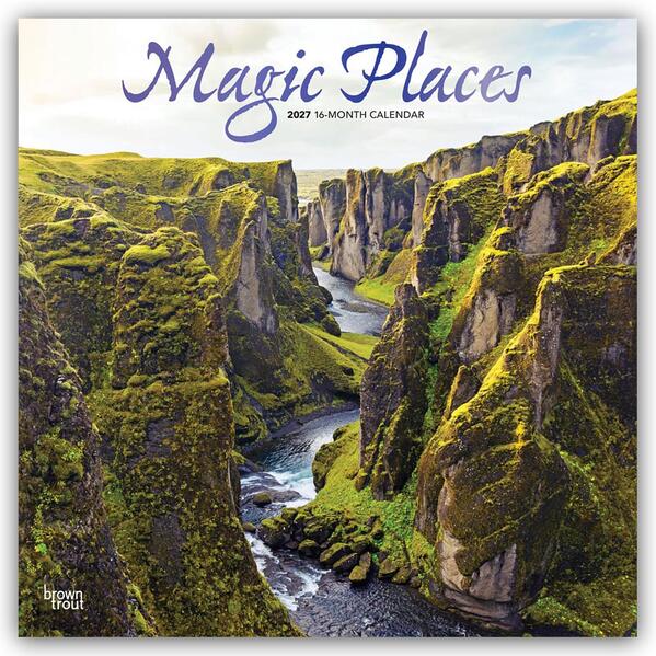 Magic Places 2027 12 X 24 Inch (Hanging) Monthly Square Wall Calendar Foil Stamped Cover Plastic-Free