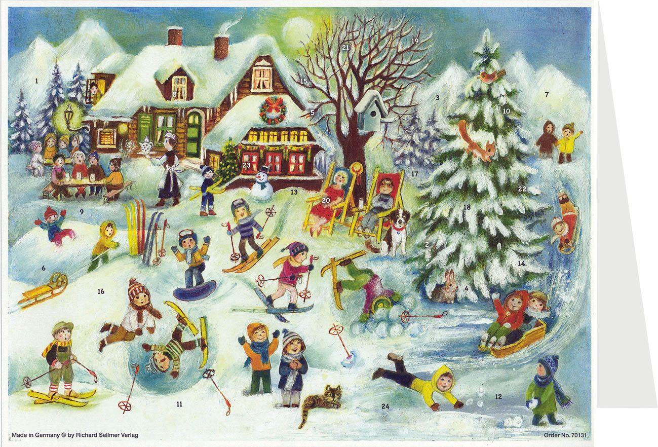 Postkarten-Adventskalender 'Skihütte'