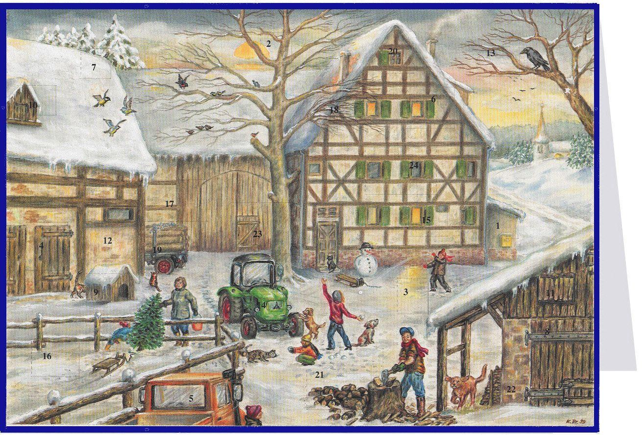 Postkarten-Adventskalender 'Winter auf dem Bauernhof'