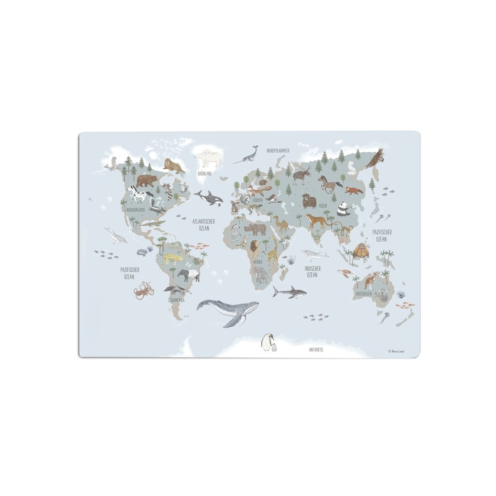 Scriptum Schreibtischunterlage für Kinder Weltkarte bleu - 60 x 40 cm - aus premium Vinyl