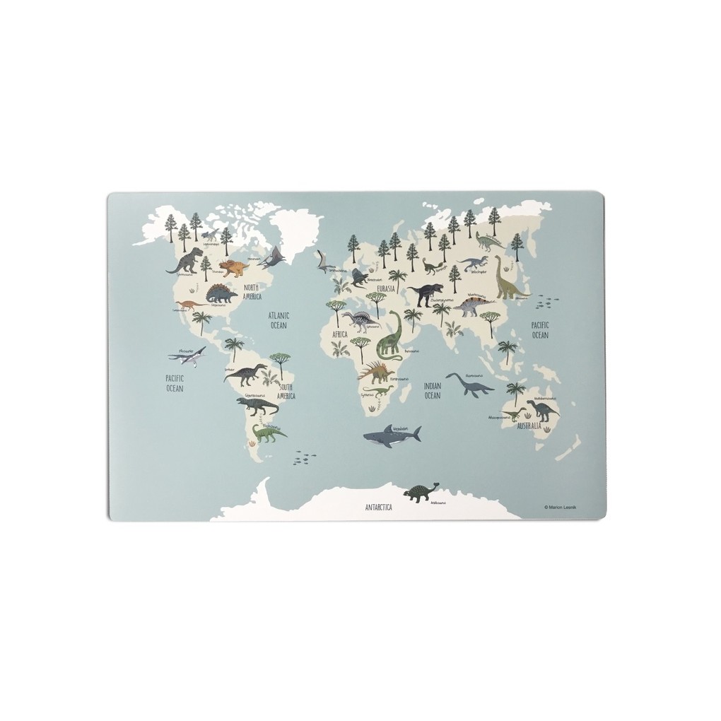 Scriptum Schreibtischunterlage für Kinder Weltkarte Dinosaurier - 60 x 40 cm aus premium Vinyl