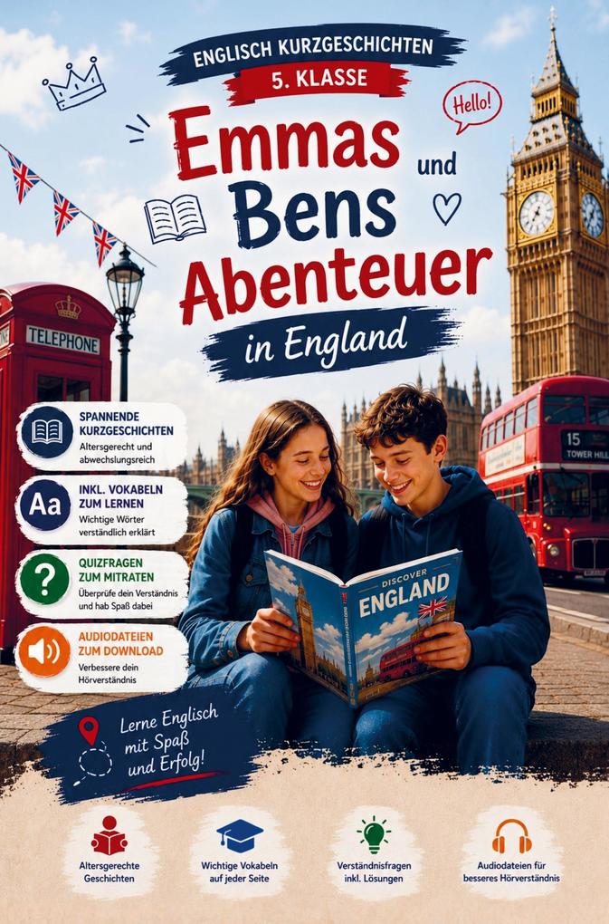 Englisch Kurzgeschichten 5. Klasse | Emmas und Bens Abenteuer in England | inkl. Vokabeln Quiz und Audiodateien