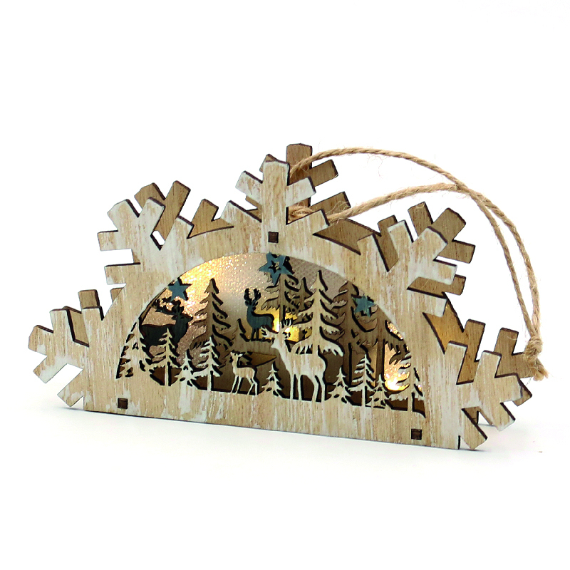 Holz Deko Szene Wald-Stadt-Motiv 3' mit LED-Beleuchtung