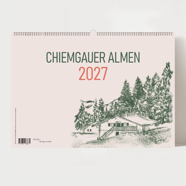 Alm Kalender 2027 - Chiemgauer Alpen | Handgezeichneter Wandkalender mit 12 Almen | Illustrativer Monatskalender A4 quer