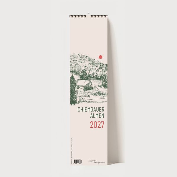 Küchenkalender 2027 - Chiemgauer Almen | Handgezeichneter Wandkalender mit 12 Almen | Illustrativer Monatskalender
