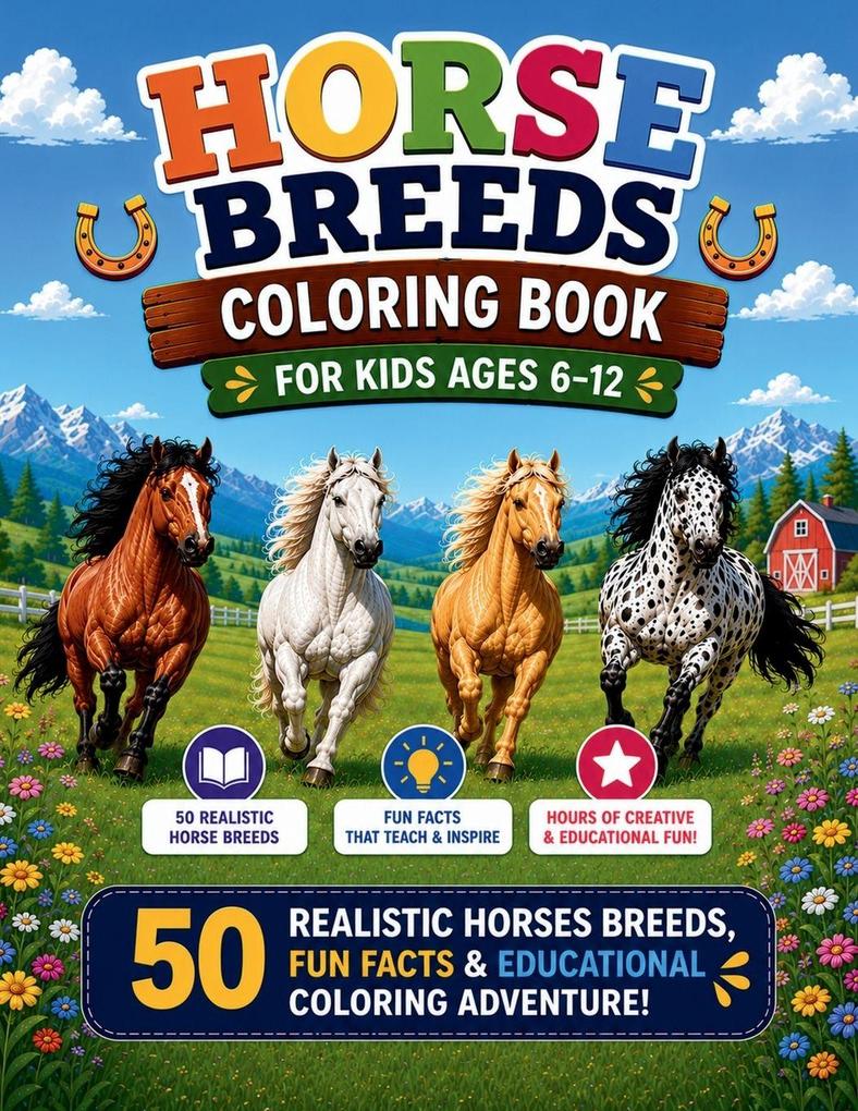 Horse Breeds Coloring Book for Kids Ages 6-12