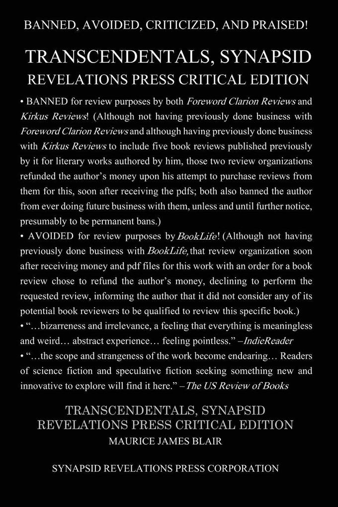 Transcendentals Synapsid Revelations Press Critical Edition