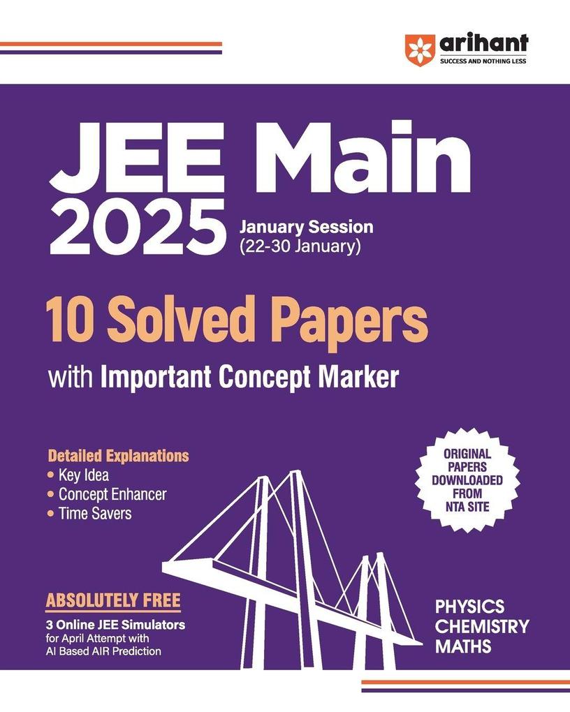 JEE Main 2025 ( 10 Solved Papers with important Concept Marker ) Physics Chemistry Maths | English Medium