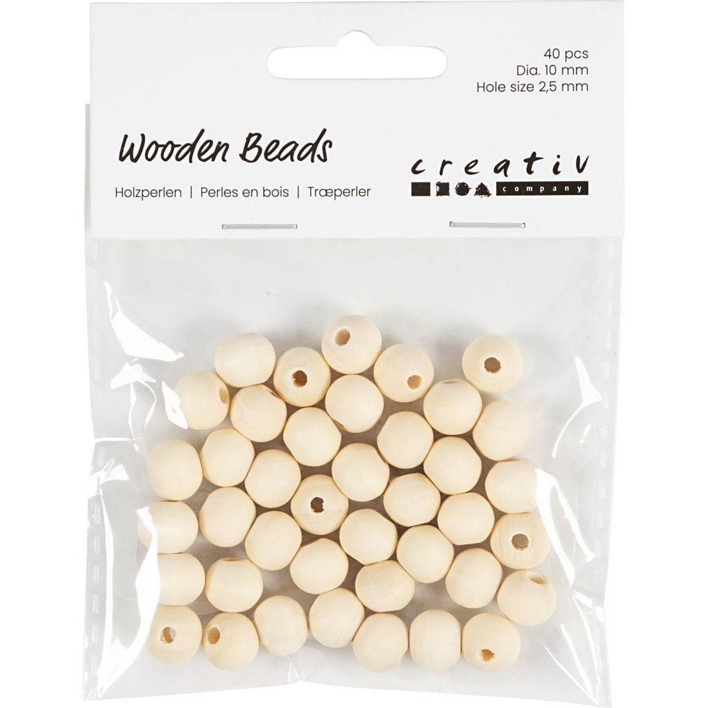 Creativ Company DIY Holzperlen Durchmesser 10mm Lochgröße 25mm 40 Stück