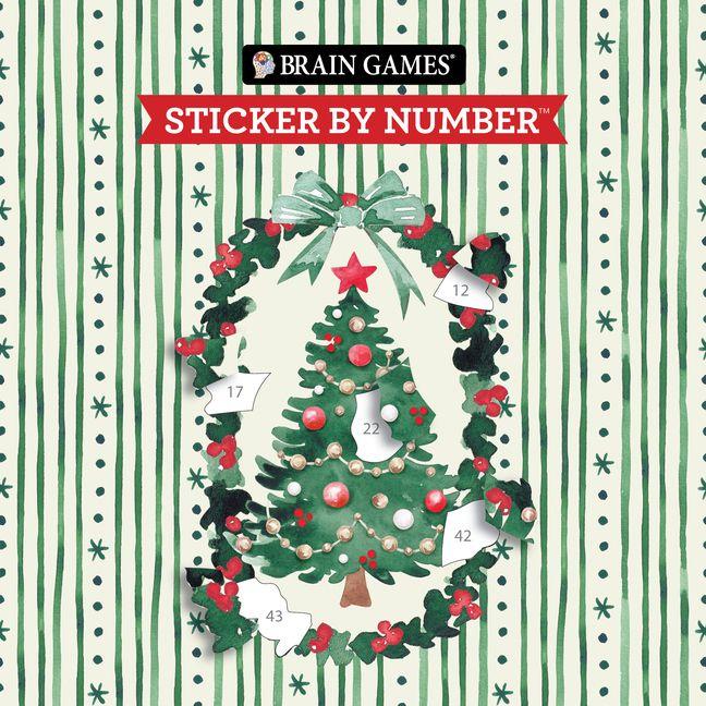 Brain Games - Sticker by Number Compact Edition: O Christmas Tree 7x7 Inches Classic Watercolor Art Christmas Stocking Stuffer Travel Size Activity Book for Adults & Kids 7+