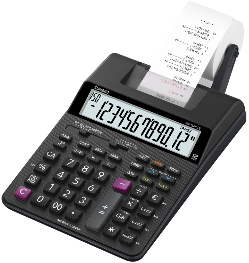 CASIO Druckender Tischrechner HR-150 RCE Bundle mit Netzteil