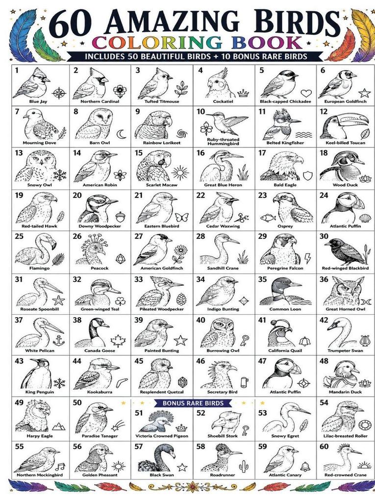 60 Amazing Birds Coloring Book