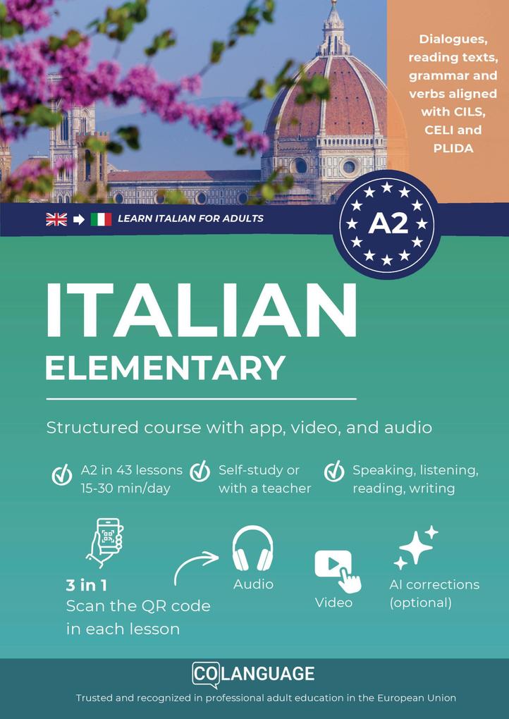 Learn Italian A2 elementary: structured course with app video and audio