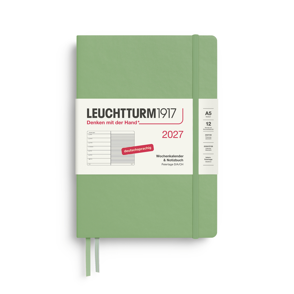 Wochenkalender und Notizbuch Medium (A5) 2027 Salbei Deutsch