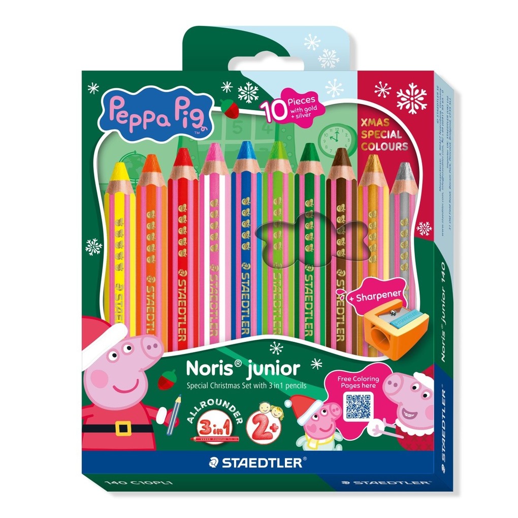 STAEDTLER Farbstifte Buntstift Noris junior Peppa 10er Set + Spitzer Weihnachten