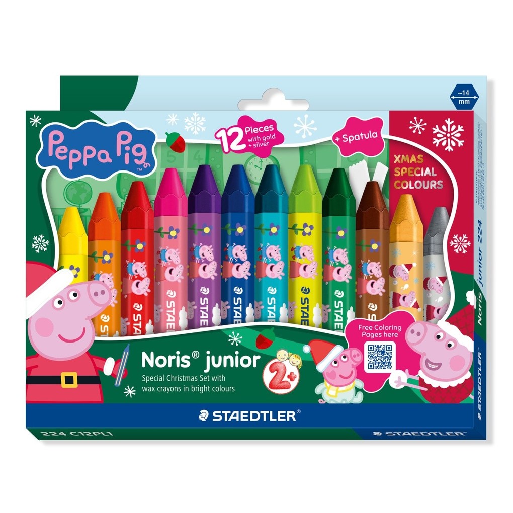 STAEDTLER Wachsmalkreiden Wachsmalkreide Promo Peppa 12er Set + Schaber Weihnachten